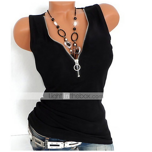 

Women's Tank Top Solid Colored Zipper Quarter Zip V Neck Basic Tops Cotton Yellow Orange White