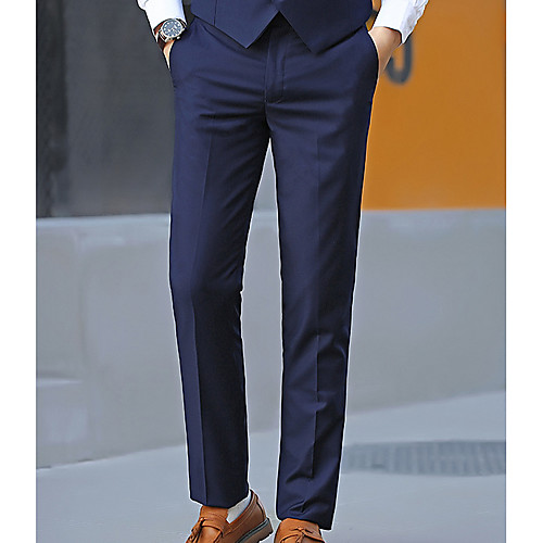 

Men's Basic Plus Size Daily Dress Pants Pants Solid Colored Full Length Black Red Navy Blue