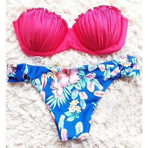 

Women's Bikini Swimsuit Floral Lavender Black Red Light Green Swimwear Bathing Suits Floral / 2 Pieces / 2 Pieces / Sexy