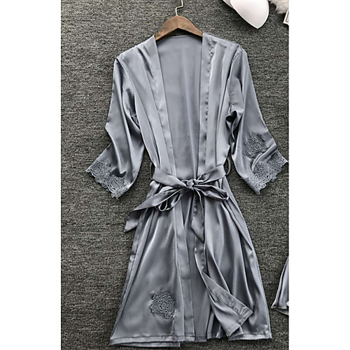 

Women's Robes Pajamas Lace Solid Colored Polyester Casual Daily Wear Home Long Sleeve Belt Included / Sexy