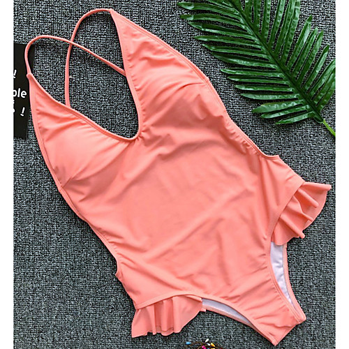 

Women's One Piece Swimsuit Ruffle Blushing Pink Black Swimwear Strap Bathing Suits