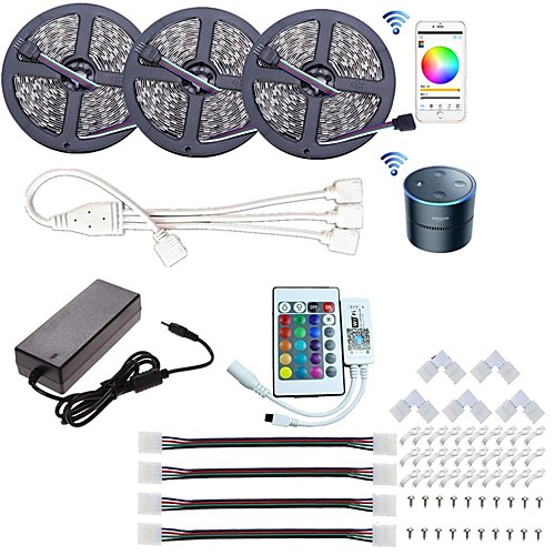 

15M(3x5m) Wifi LED Light Strips LED Kit RGB Tiktok Lights Led Controller Power WiFi Wireless Smart Phone Control 5050 10mm 5050 SMD Waterproof IP65 Flexible Light DC 12V Strip Lamp