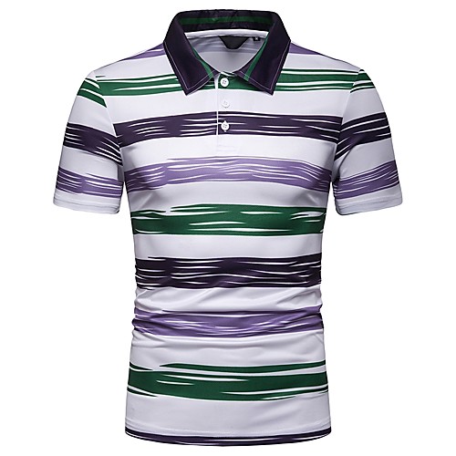

Men's Polo Striped Short Sleeve Daily Tops Red Yellow Green