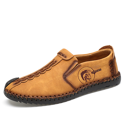 

Men's Spring & Summer / Fall & Winter Daily Outdoor Loafers & Slip-Ons Walking Shoes Cowhide Breathable Wear Proof Black / Yellow / Khaki