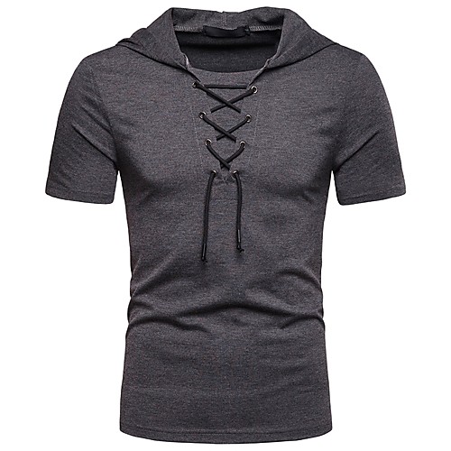 

Men's T shirt Shirt Solid Colored Lace up Short Sleeve Daily Tops Basic Shirt Collar White Red Black