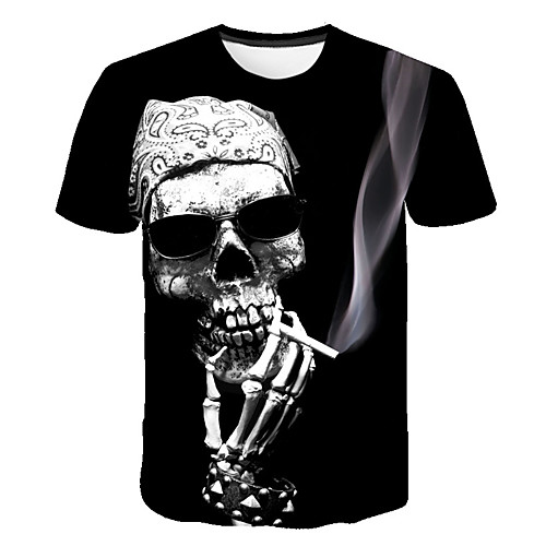 

Men's T shirt Graphic Skull Print Short Sleeve Daily Tops Basic Streetwear Black