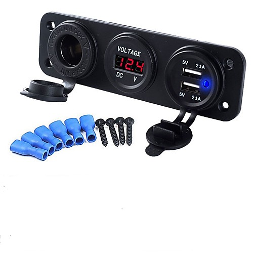 

DC12V 3.1A Car Charger Three-Hole Panel With Dual USB Port Cigarette Lighter Voltage Meter Power Adapters Power Socket