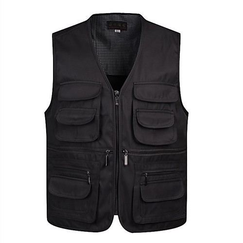 

Men's Hiking Vest / Gilet Fishing Vest Top Outdoor Windproof Quick Dry Lightweight Breathable Autumn / Fall Spring POLY Terylene Solid Color Black Army Green Grey Hunting Fishing Climbing