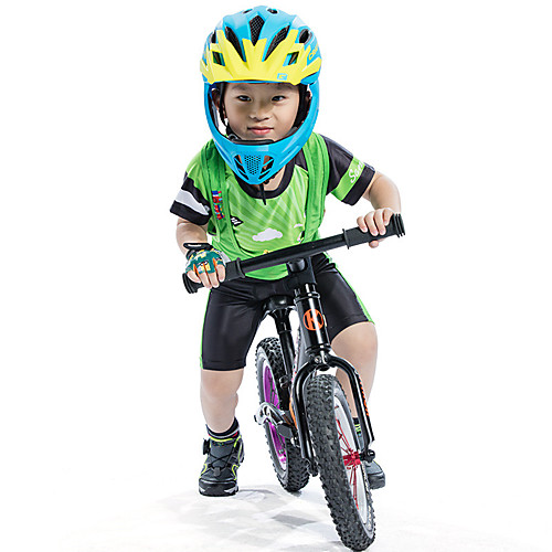 

SANTIC Boys' Short Sleeve Cycling Jersey with Bib Shorts - Kid's Summer Silicone Mesh Spandex Green Cartoon Bike Padded Shorts / Chamois Clothing Suit UV Resistant Quick Dry Moisture Wicking