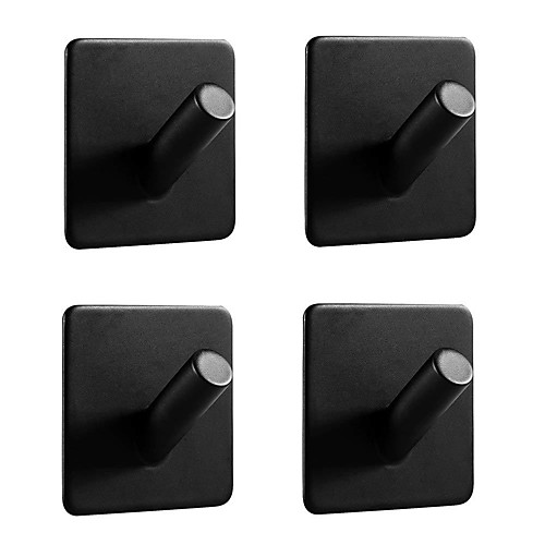 

Self Adhesive Hooks Durable Stainless Steel Wall Mounted Waterproof Rustproof Oil Proof for Bathroom Matte Black 4pcs