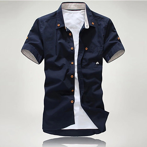 

Men's Shirt Solid Colored Short Sleeve Daily Slim Tops Basic Classic Collar Green White Navy Blue / Fall