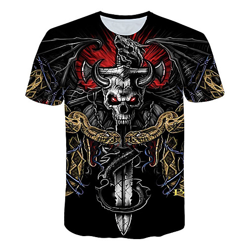 

Men's T shirt Shirt Color Block 3D Skull Print Short Sleeve Daily Tops Basic Streetwear Round Neck Black / Club