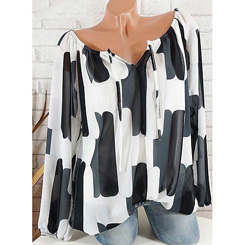 

2019 New Arrival Blouses Women's Basic Plus Size Loose Blouse - Geometric Chiffon / Fashion Blusas Mujer De Moda Roupa Feminina Off Shoulder Pink XXXL / Spring / Summer / Fall / Winter