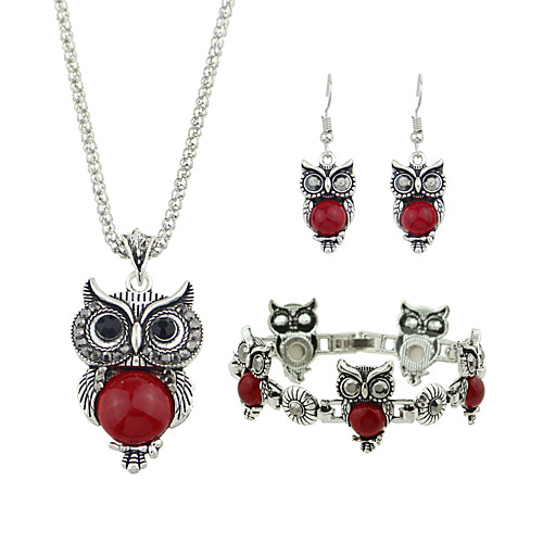 

Women's Black Red Tourmaline Pendant Necklace Earrings / Bracelet Vintage Style Owl Vintage Fashion Earrings Jewelry Black / Red For Daily Date 1 set