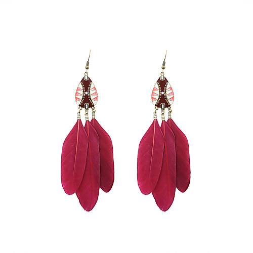 

Women's Drop Earrings Retro Feather Vintage Feather Earrings Jewelry Red / Green / Blue For Gift Daily Formal Festival 1 Pair