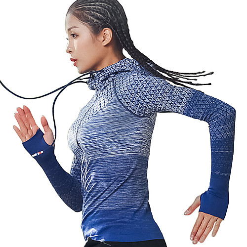 

Women's Hoodie Sweatshirt Running Jacket Yoga Top Drawstring Color Gradient Blue Pink Black Yoga Fitness Gym Workout Top Sport Activewear Quick Dry Breathable Sweat wicking Stretchy Slim
