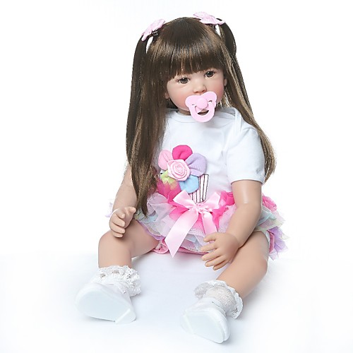 

NPKCOLLECTION 24 inch Reborn Doll Baby Girl Gift Hand Made Artificial Implantation Brown Eyes Oxford Cloth Cloth 3/4 Silicone Limbs and Cotton Filled Body with Clothes and Accessories for Girls