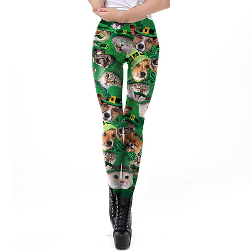 

Women's Sporty Comfort Gym Yoga Leggings Pants 3D Full Length Print Green