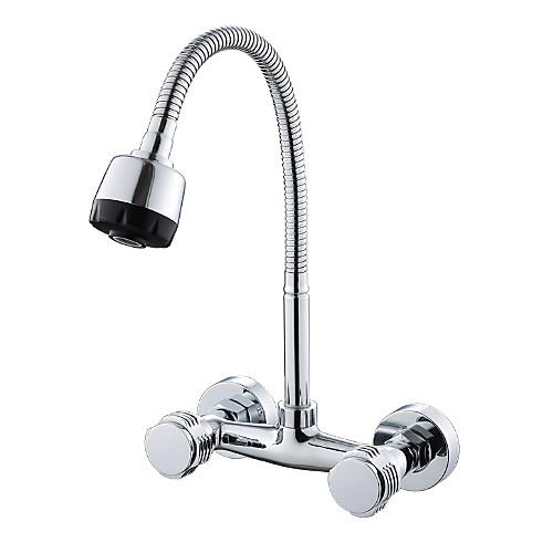 

Kitchen faucet - Two Handles Two Holes Electroplated Standard Spout / Tall / ­High Arc Wall Mounted Ordinary Kitchen Taps / Brass