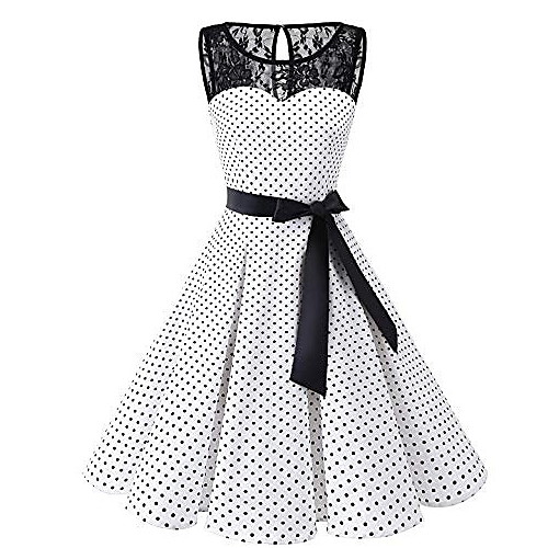 

Women's A Line Dress Knee Length Dress White Black Sleeveless Polka Dot Lace Round Neck 1950s Hot S M L XL XXL 3XL 4XL 5XL / Plus Size / Plus Size / Sexy