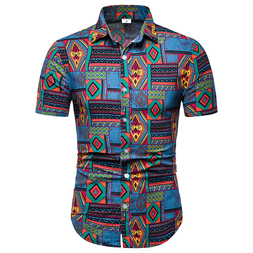 

Men's Shirt Print Short Sleeve Club Tops Business Streetwear Rainbow