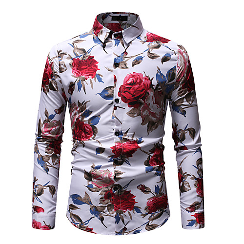 

Men's Shirt Graphic Print Long Sleeve Going out Tops Streetwear Boho Classic Collar White Black / Summer / Club / Beach