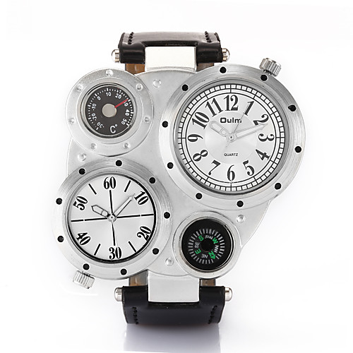 

Oulm Men's Wrist Watch Quartz Leather Black / Brown Thermometer Compass Dual Time Zones Analog Fashion Steampunk - White Black Coffee One Year Battery Life / Large Dial / Jinli 377