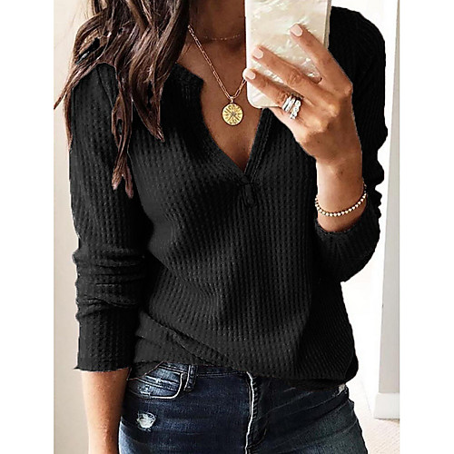 

Women's Blouse Shirt Plain Solid Colored Long Sleeve V Neck Streetwear Tops White Black Wine