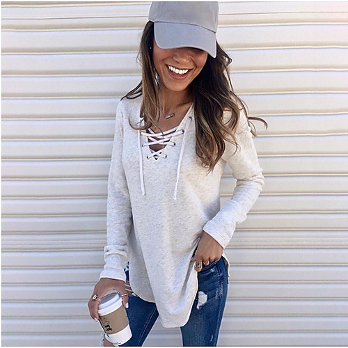 

Women's Shirt Solid Colored Long Sleeve Daily Tops White Black Blushing Pink