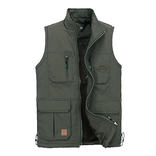 

Men's Fishing Vest Hiking Fleece Vest Sleeveless Jacket Coat Top Outdoor Thermal Warm Windproof Quick Dry Multi Pockets Autumn / Fall Winter POLY Terylene Solid Color Army Green Blue Khaki Hunting