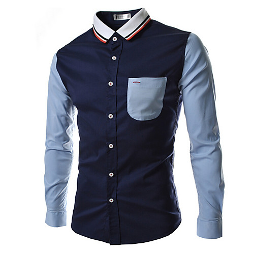 

Men's Shirt Color Block Patchwork Long Sleeve Daily Tops Basic Classic Collar White Navy Blue / Summer / Work