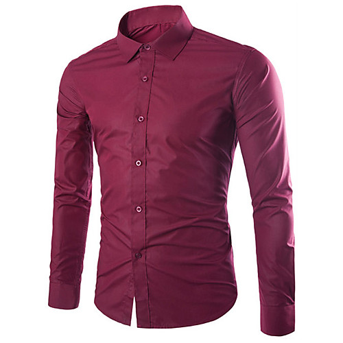 

Men's Shirt Solid Colored Long Sleeve Daily Slim Tops Business Basic Casual / Daily Classic Collar Purple Blushing Pink Wine / Fall / Work