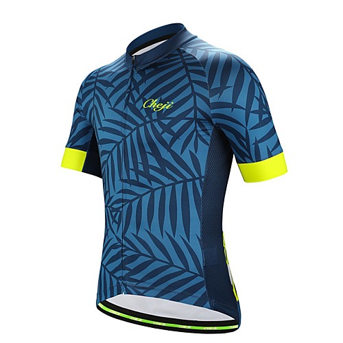 

cheji Men's Short Sleeve Cycling Jersey Summer Dark Blue Patchwork Bike Jersey Top Mountain Bike MTB Road Bike Cycling Breathable Back Pocket Sports Clothing Apparel