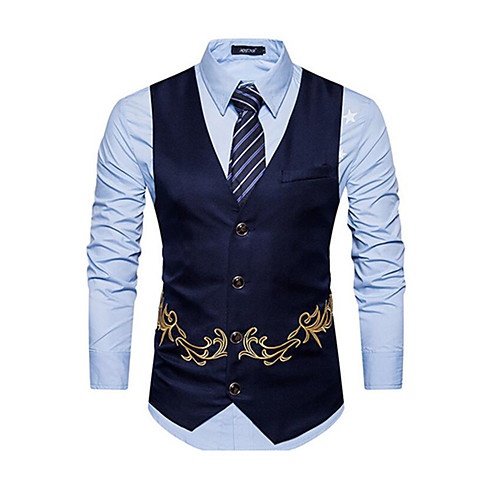 

Men's Vest Work Solid Colored Polyester Men's Suit Khaki / Black / Navy Blue - V Neck / Embroidered / Spring / Sleeveless / Business Casual
