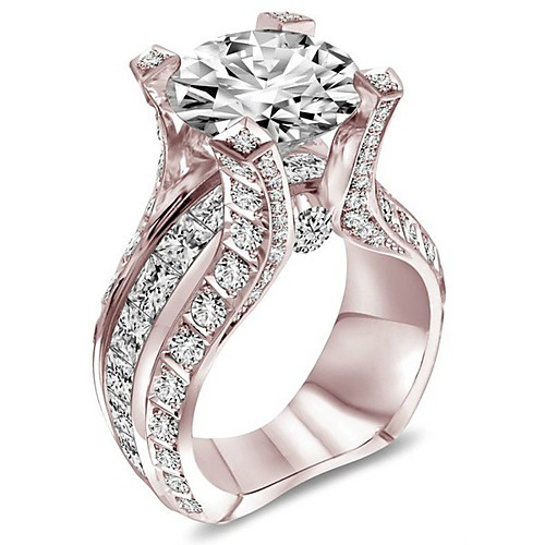 

Women's Band Ring Ring Cubic Zirconia 1pc Rose Gold White Copper Rose Gold Plated Silver-Plated Geometric Four Prongs Stylish Luxury European Wedding Party Jewelry Classic Cool