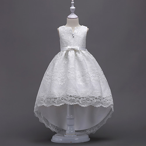 

Princess Asymmetrical Flower Girl Dresses Wedding Lace Sleeveless V Wire with Lace / First Communion