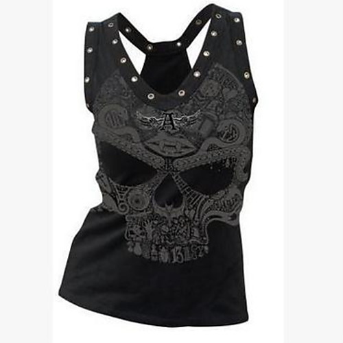 

2020 Hot Sale Tanks & Camisoles Women's Punk Fashion / Sexy Plus Size Slim Tank Top - Floral / Skull Rivet / Floral Strap Black XXXL / Spring / Summer Débardeur Femme