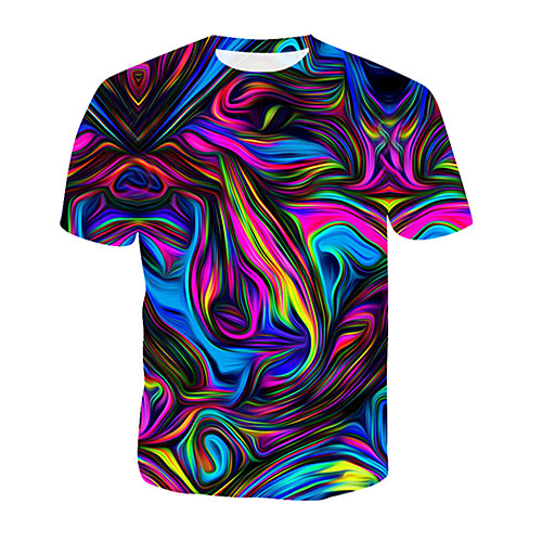 

Men's Tee T shirt Shirt Graphic Abstract Print Short Sleeve Daily Tops Basic Designer Big and Tall Round Neck Blue Red Gold / Summer