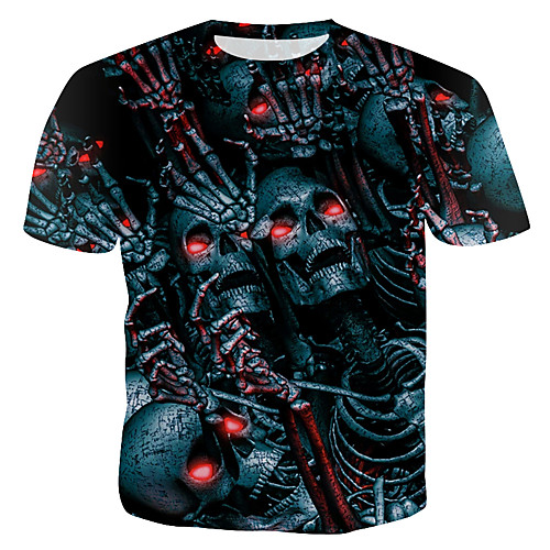 

Men's T shirt Skull Print Short Sleeve Dailywear Tops Rainbow
