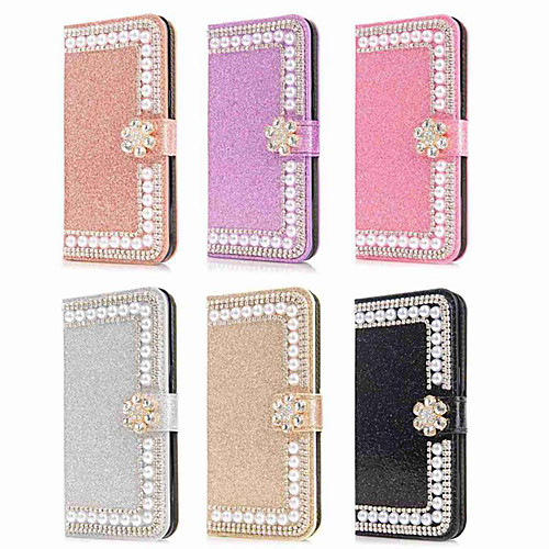 

Case For Samsung Galaxy S9 / S9 Plus / S8 Plus Wallet / Card Holder / Rhinestone Full Body Cases Solid Colored / Glitter Shine / Rhinestone Hard PU Leather