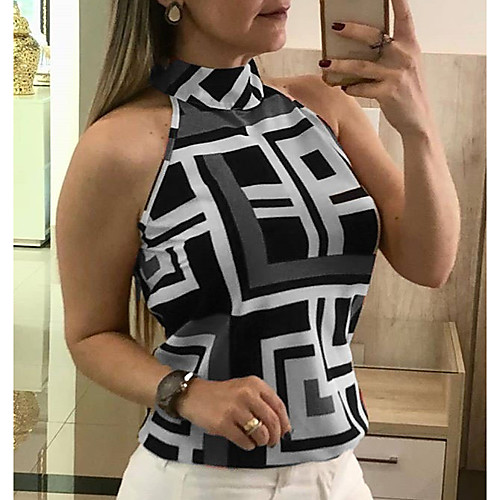 

Women's Plus Size Tank Top Pattern Geometric Sexy Halter Neck Sexy Tops Sleeveless Blue Purple Red