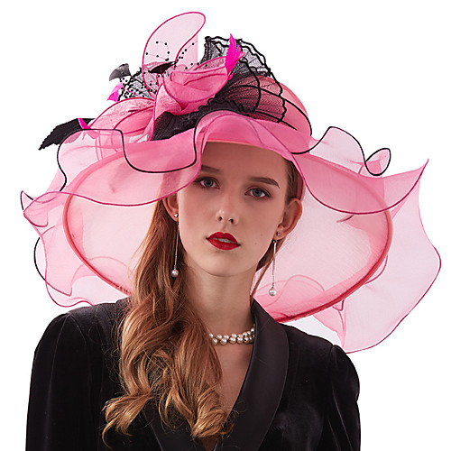 

Organza / Feathers / Net Kentucky Derby Hat / Fascinators / Headdress with Feather / Flower / Net 1 PC Wedding / Tea Party / Outdoor Headpiece
