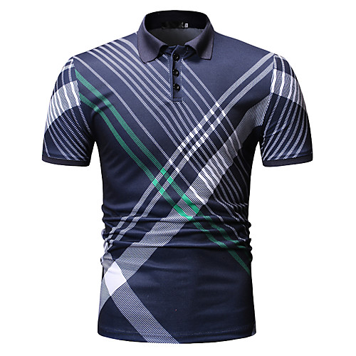 

Men's Polo Color Block Geometric Floral Patchwork Print Tops Cotton Black Navy Blue