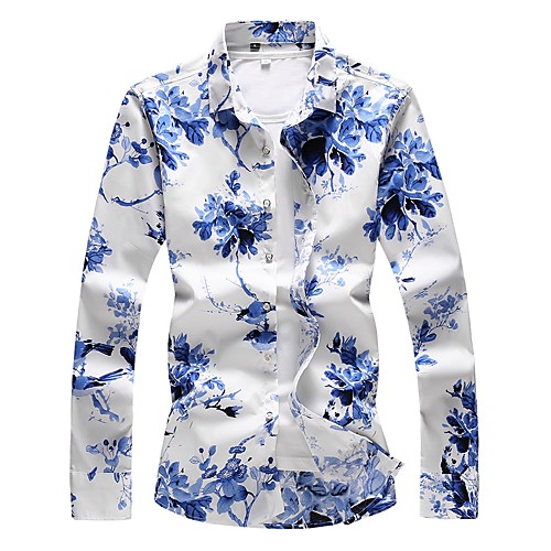 

Men's Plus Size Floral Shirt - Cotton Blue