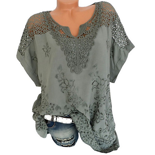 

Women's Plus Size Blouse T shirt Shirt Plain Solid Colored Lace V Neck Tops Watermelon Pink White Black