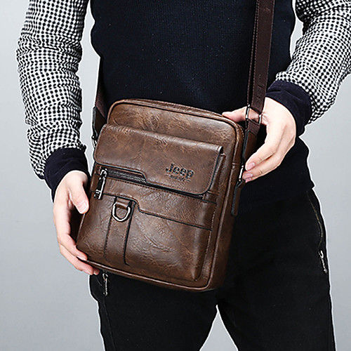 

Men's Bags PU Shoulder Messenger Bag Zipper Solid Color Date Outdoor Black Orange Brown