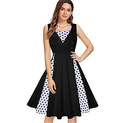 

Women's Sheath Dress - Sleeveless Polka Dot Elegant Wine Black Blue Red Yellow Blushing Pink Fuchsia Green Light Blue S M L XL XXL XXXL XXXXL XXXXXL