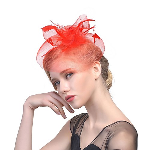 

Women's Ladies Tiaras Fascinators For Wedding Party / Evening Prom Princess Feather Fabric Blushing Pink Royal Blue Red