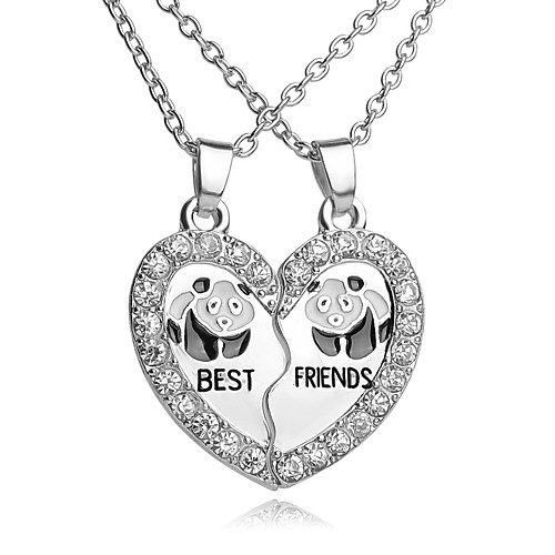 

Men's Women's Silver AAA Cubic Zirconia Pendant Necklace Rolo Broken Heart Best Friends Relationship Hip-Hop Chrome Silver 46 cm Necklace Jewelry 2pcs For Wedding Engagement