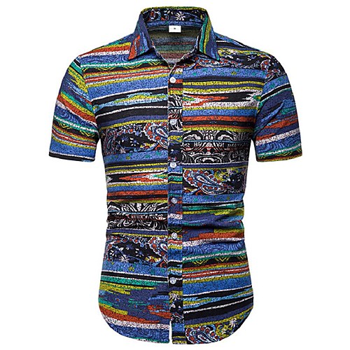 

Men's Shirt Color Block Geometric Floral Plus Size Print Tops Cotton Rainbow